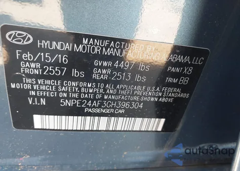 2016 Hyundai Sonata from USA, damaged, VIN 5NPE24AF3GH396304